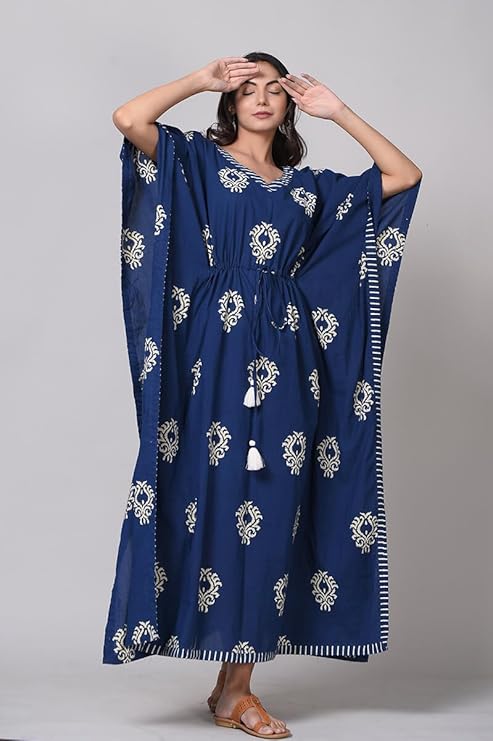 Indigo Blue Jaipuri Print Maternity Cotton Kaftan