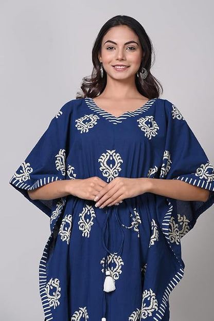 Indigo Blue Jaipuri Print Maternity Cotton Kaftan