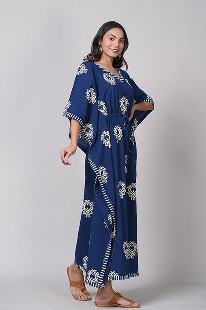 Indigo Blue Jaipuri Print Maternity Cotton Kaftan
